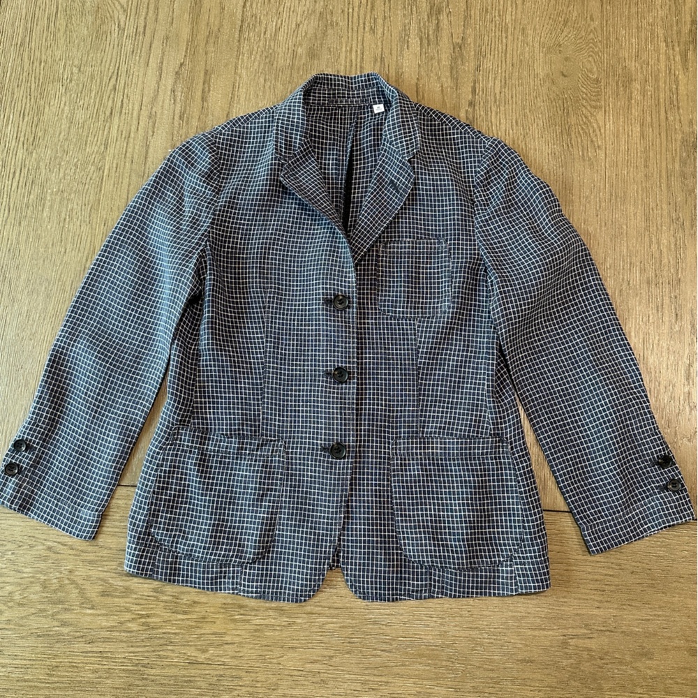 Ines De La Fressange 100% Linen Blazer Size XS Navy and white checkered